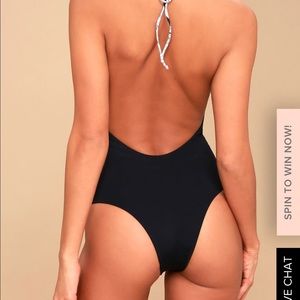 Chase black floral reversible halter 1 piece swim